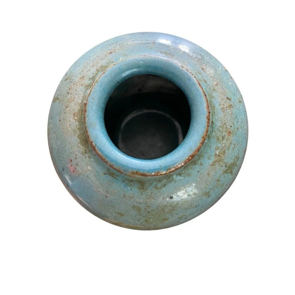 Artisan Handmade Bud Vase 2.5 Inch Pottery Stoneware Teal Blue Glaze